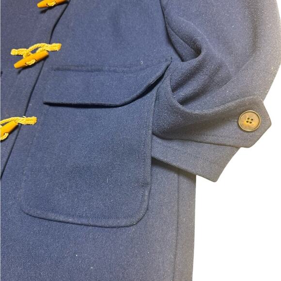 Vintage Lands' End Size 10 Petite Navy  Wool Hooded Duffle Coat Toggle Buttons - Picture 3 of 16